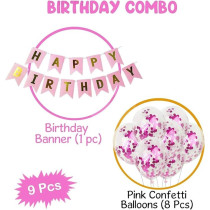 Brain Giggles Happy Birthday Banners With Pink Confetti Balloons, Pink, Set Of 9