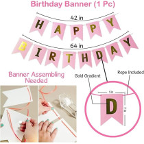 Brain Giggles Happy Birthday Banners With Pink Confetti Balloons, Pink, Set Of 9