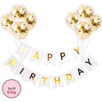 Brain Giggles Happy Birthday Banners With White Confetti Balloons, White, Set Of 9