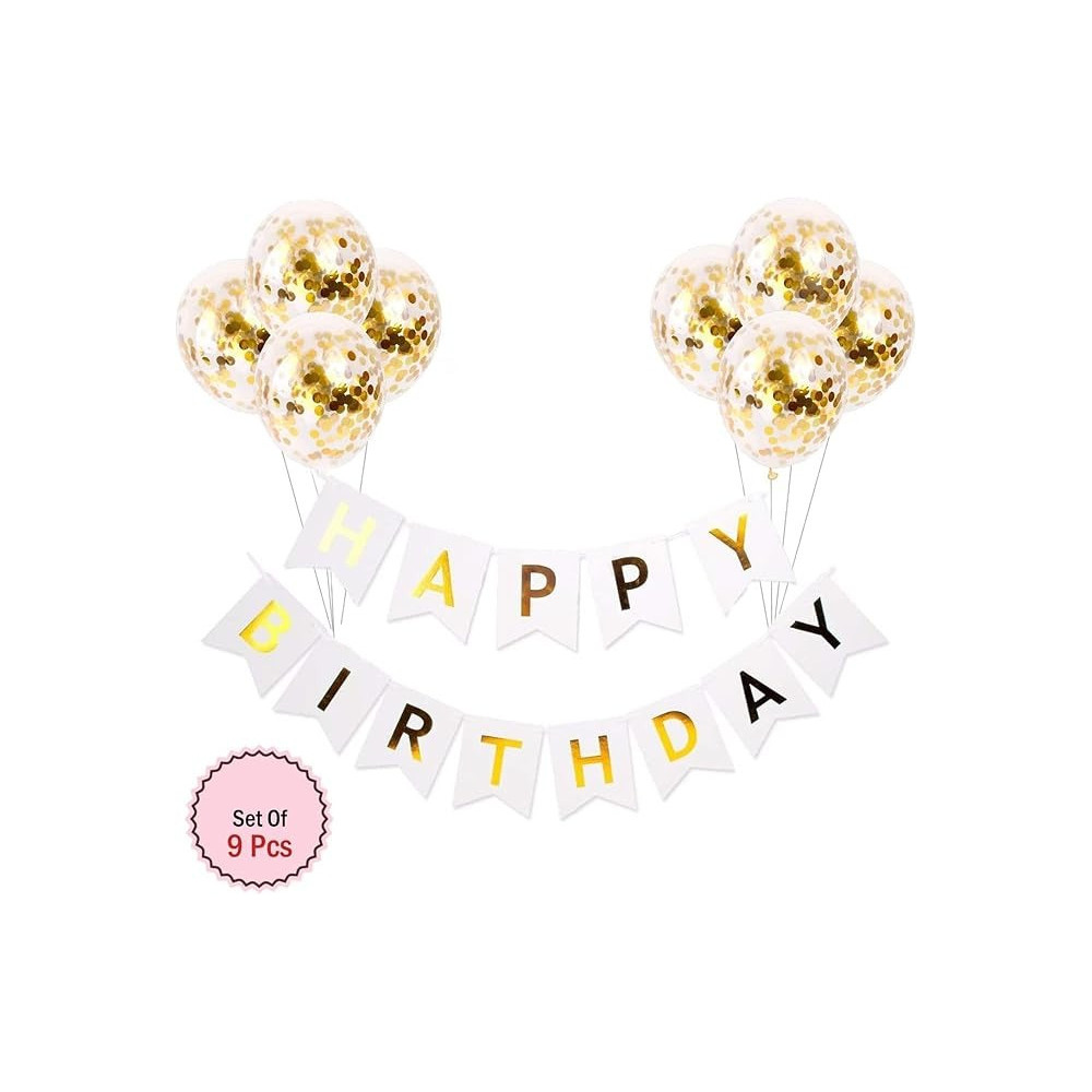 Brain Giggles Happy Birthday Banners With White Confetti Balloons, White, Set Of 9