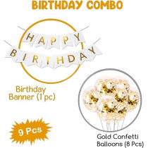 Brain Giggles Happy Birthday Banners With White Confetti Balloons, White, Set Of 9