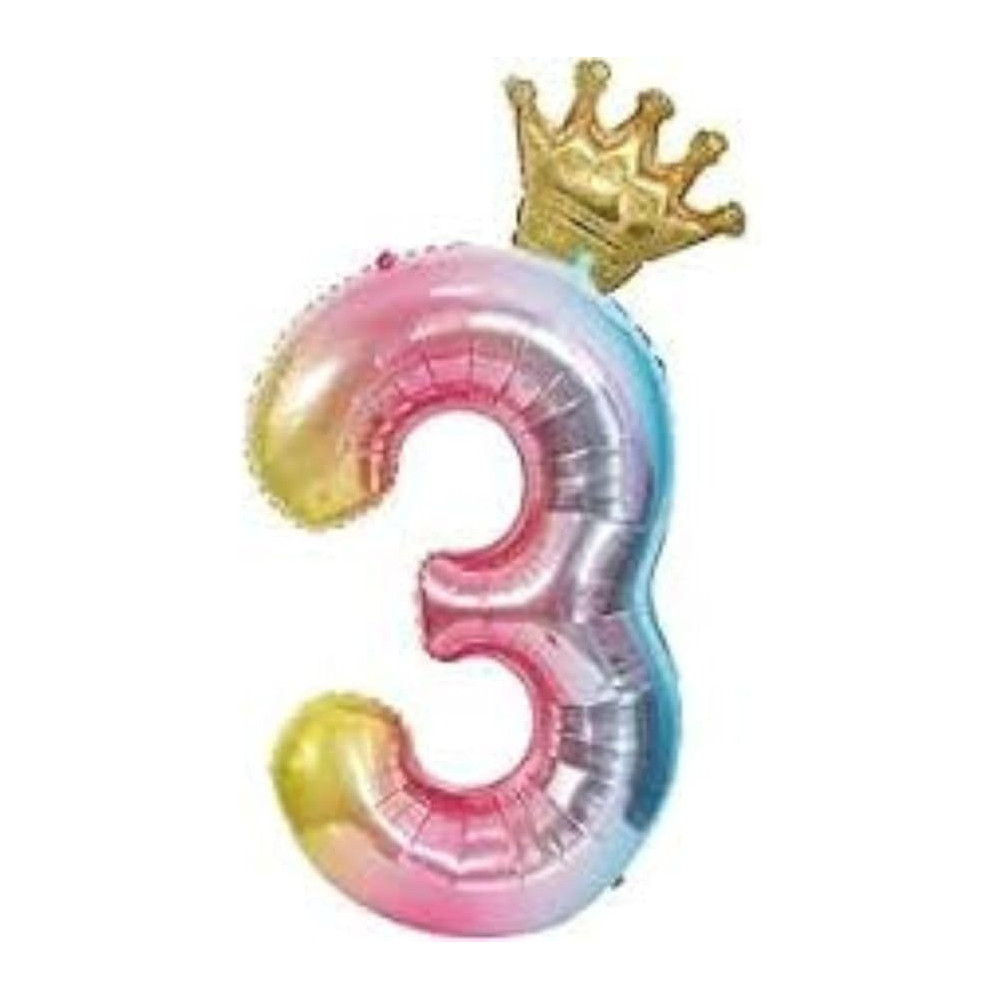 Brain Giggles Multicolour 32 Inch Number Foil Balloon Helium Number For Birthday Anniversary Party Decorations, Number 3