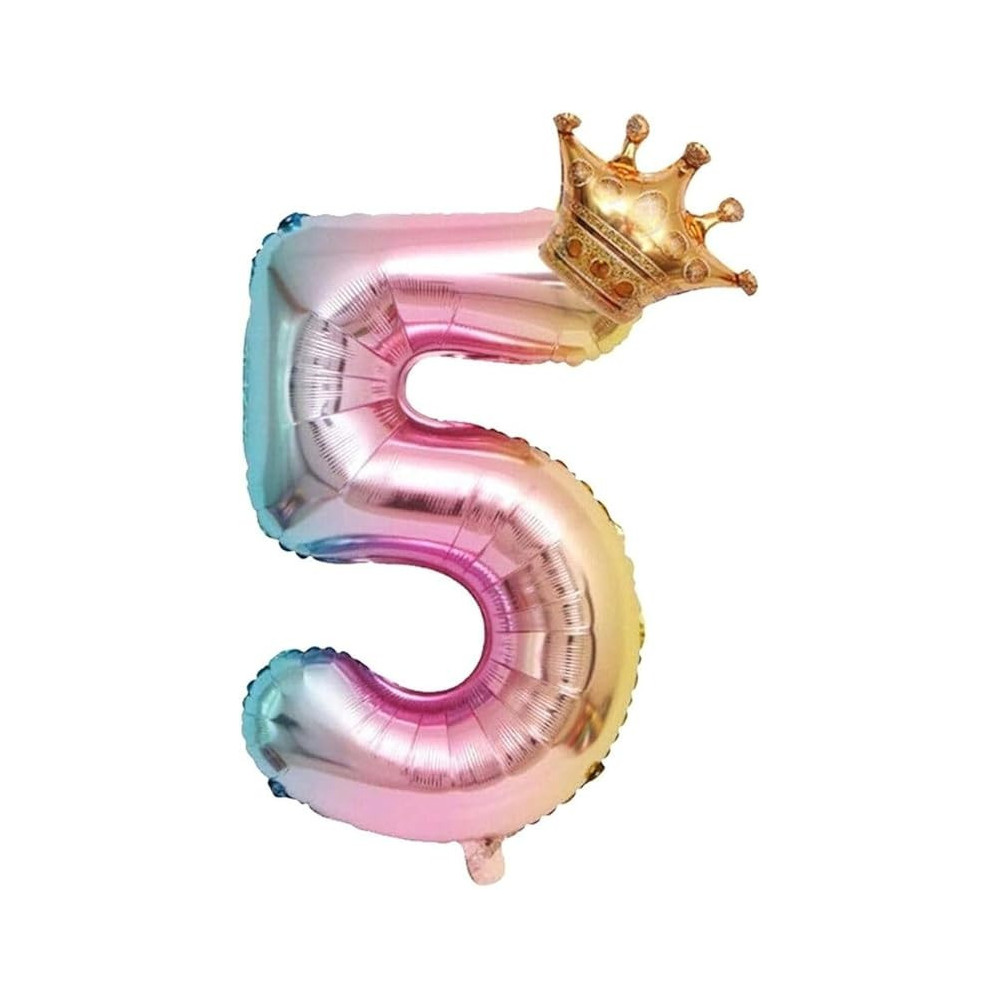 Brain Giggles Multicolour 32 Inch Number Foil Balloon Helium Number For Birthday Anniversary Party Decorations, Number 5