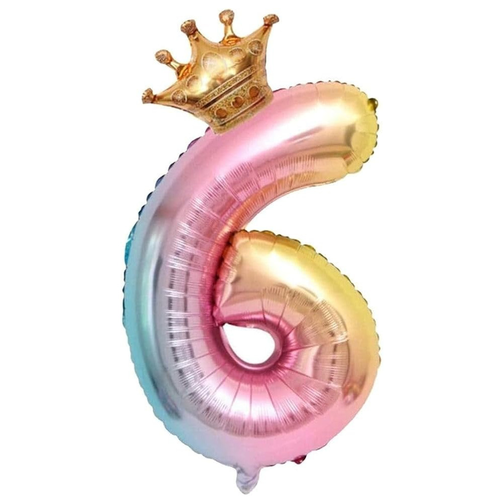 Brain Giggles Multicolour 32 Inch Number Foil Balloon Helium Number For Birthday Anniversary Party Decorations, Number 6