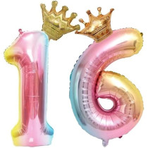 Brain Giggles Multicolour 32 Inch Number Foil Balloon Helium Number For Birthday Anniversary Party Decorations, Number 16