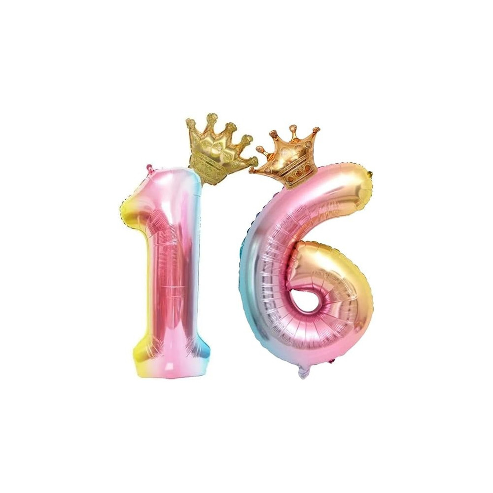 Brain Giggles Multicolour 32 Inch Number Foil Balloon Helium Number For Birthday Anniversary Party Decorations, Number 16