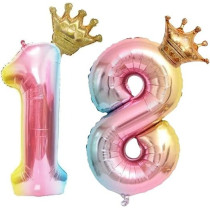 Brain Giggles Multicolour 32 Inch Number Foil Balloon Helium Number For Birthday Anniversary Party Decorations, Number 18