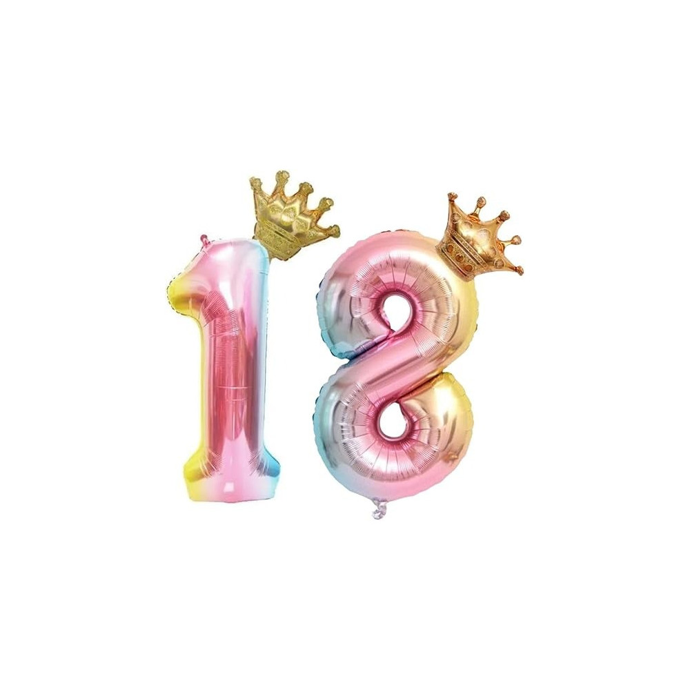 Brain Giggles Multicolour 32 Inch Number Foil Balloon Helium Number For Birthday Anniversary Party Decorations, Number 18