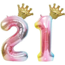Brain Giggles Multicolour 32 Inch Number Foil Balloon Helium Number For Birthday Anniversary Party Decorations, Number 21