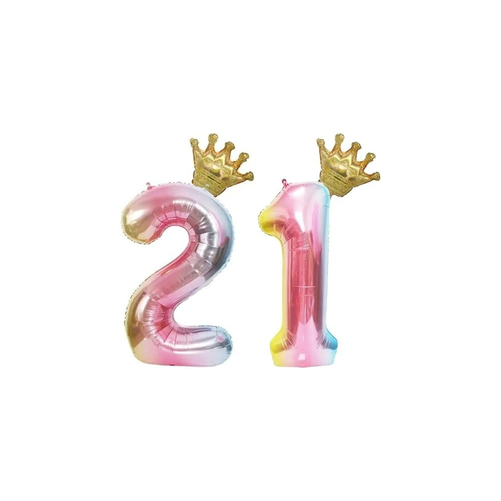 Brain Giggles Multicolour 32 Inch Number Foil Balloon Helium Number For Birthday Anniversary Party Decorations, Number 21
