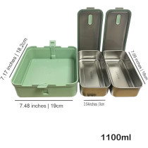 Brain Giggles 2 Compartments Stainless Steel Lunch Box With Removable Inner Tray, Bpa Free, Leak Proof Bento Lunch Box For Kids Adults, Airtight Food Container With Handle, Green