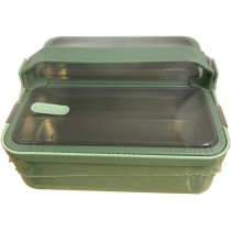Brain Giggles 2 Compartments Stainless Steel Lunch Box With Removable Inner Tray, Bpa Free, Leak Proof Bento Lunch Box For Kids Adults, Airtight Food Container With Handle, Green