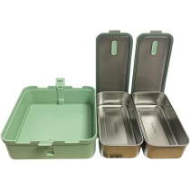 Brain Giggles 2 Compartments Stainless Steel Lunch Box With Removable Inner Tray, Bpa Free, Leak Proof Bento Lunch Box For Kids Adults, Airtight Food Container With Handle, Green
