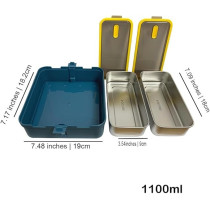Brain Giggles 2 Compartments Stainless Steel Lunch Box With Removable Inner Tray, Bpa Free, Leak Proof Bento Lunch Box For Kids Adults, Airtight Food Container With Handle, Blue