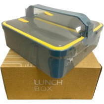 Brain Giggles 2 Compartments Stainless Steel Lunch Box With Removable Inner Tray, Bpa Free, Leak Proof Bento Lunch Box For Kids Adults, Airtight Food Container With Handle, Blue