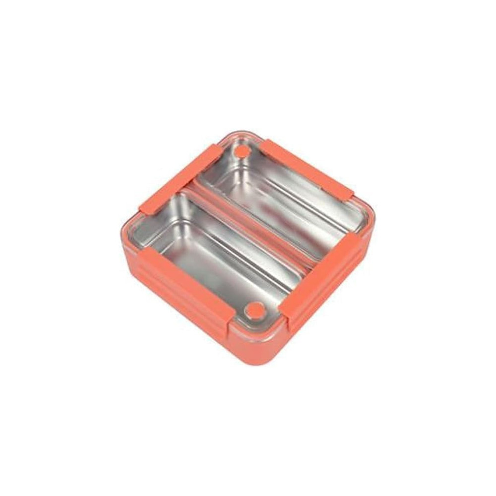 Brain Giggles 2 Compartments Stainless Steel Lunch Box With Removable Inner Tray, Bpa Free, Leak Proof Bento Lunch Box For Kids Adults, Airtight Food Container With Handle, Orange