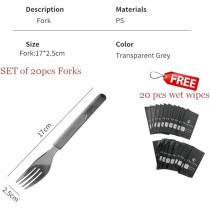 Transparent Grey Disposable Plastic Spoon And Fork Set Thick And Sturdy Plastic Cutlery Includes Free Wet Wipes Ideal For Parties Picnics Daily Use, 20 Pieces