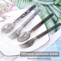 Transparent Grey Disposable Plastic Spoon And Fork Set Thick And Sturdy Plastic Cutlery Includes Free Wet Wipes Ideal For Parties Picnics Daily Use, 20 Pieces