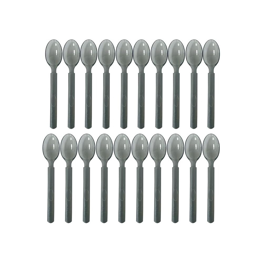 Transparent Grey Disposable Plastic Spoon, Heavy Duty Thick And Sturdy Plastic Cutlery-Includes Free Wet Wipes Ideal For Parties Picnics Daily Use, 20, Grey Spoons