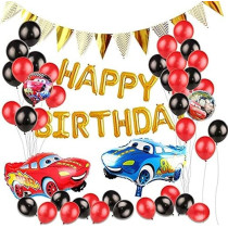 Brain Giggles Mcqueen Car Theme Birthday Decoration Kit, 46 Pieces, Theme Party