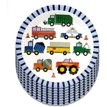 Brain Giggles Vehicle Themed Disposable Tableware Set, 136 Piece Birthday Tableware Pack With Plates, Cups, Napkins, Cutlery, Tablecloth, Ideal For Birthday Party Decoration For Kids