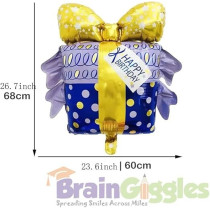 Brain Giggles Happy Birthday Gift Foil Balloon Birthday Party Decorations Perfect For Birthday Parties Home Decorations Celebrations Events, Blue Gift, 68 X 60Cm