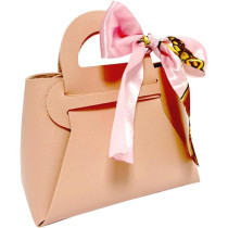 Brain Giggles Leather Gift Bag With Bow For Smart Gift Wrap, Elegant Gift Box For Small Gifts, Party Favors, Return Gifts, Candy Bag For Weddings, Birthdays, Baby Showers, Eid, Christmas Gifts Hand Bag, Pink