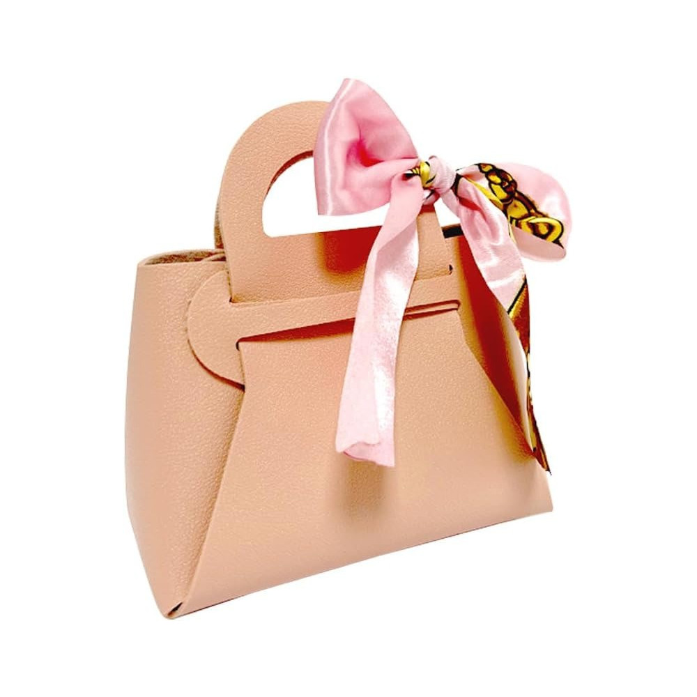 Brain Giggles Leather Gift Bag With Bow For Smart Gift Wrap, Elegant Gift Box For Small Gifts, Party Favors, Return Gifts, Candy Bag For Weddings, Birthdays, Baby Showers, Eid, Christmas Gifts Hand Bag, Pink
