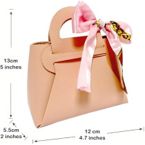 Brain Giggles Leather Gift Bag With Bow For Smart Gift Wrap, Elegant Gift Box For Small Gifts, Party Favors, Return Gifts, Candy Bag For Weddings, Birthdays, Baby Showers, Eid, Christmas Gifts Hand Bag, Pink