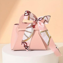 Brain Giggles Leather Gift Bag With Bow For Smart Gift Wrap, Elegant Gift Box For Small Gifts, Party Favors, Return Gifts, Candy Bag For Weddings, Birthdays, Baby Showers, Eid, Christmas Gifts Hand Bag, Pink