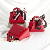 Brain Giggles Leather Gift Bag With Bow For Smart Gift Wrap, Elegant Gift Box For Small Gifts, Party Favors, Return Gifts, Candy Bag For Weddings, Birthdays, Baby Showers, Eid, Christmas Gifts Hand Bag, Red