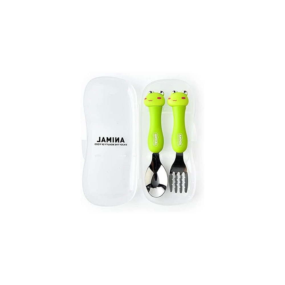 Brain Giggles Stainless Steel Kids Cutlery Set With Case, Round Edge Kids Utensils Bpa Free Handles Fork And Spoon Cutlery Set For Lunch Box, Green