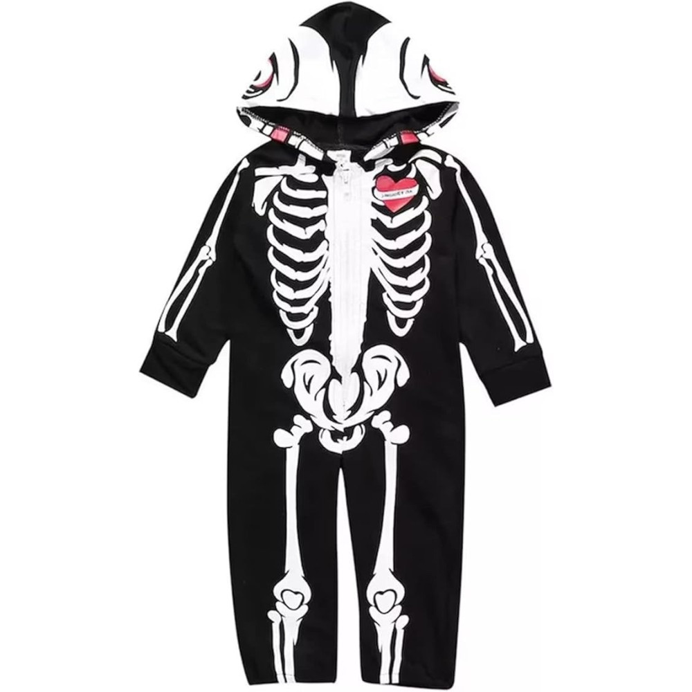 Brain Giggles Hooded Skeleton Romper For Infants, Perfect First Halloween Outfit, Soft And Warm Long Sleeve Jumpsuit, Costume For Boys And Girls, Small
