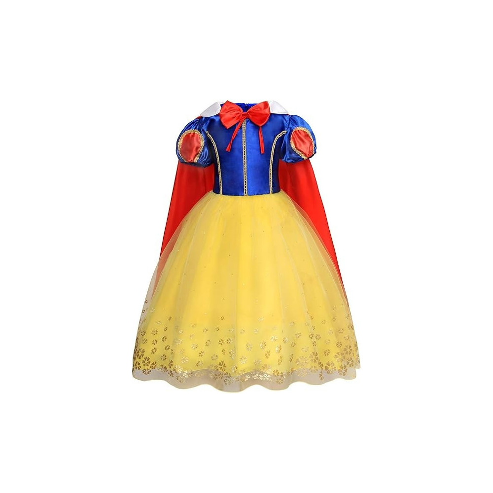Brain Giggles Princess Snow White Costume With Cape Girls Dress For Halloween, Cosplay And Parties, Medium