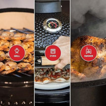 Kamado 25 Inch BONO Grande Limited Portable Ceramic Barbeque Grill With Side Tables, Lid And Wheels, Red