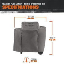Traeger Full length Ironwood 650 Grill Cover, Grey