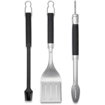 Weber Premium Stainless Steel BBQ Tools Set With Tong Spatula And Brush For Outdoor Cooking, Silver/Black