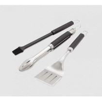 Weber Premium Stainless Steel BBQ Tools Set With Tong Spatula And Brush For Outdoor Cooking, Silver/Black