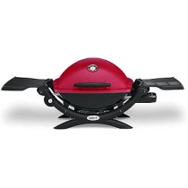 Weber Q1200 Liquid Propane Gas Grill With Folding Side Tables, Red