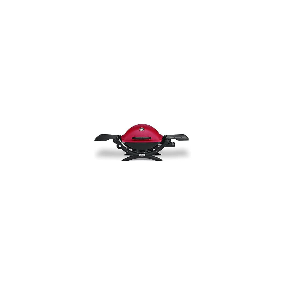 Weber Q1200 Liquid Propane Gas Grill With Folding Side Tables, Red