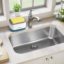 Bestseek Kitchen Dish Soap Dispenser with Sponge Holder, Newest 2-in-1 Countertop Soap Pump Dispenser, for Kitchen Sink Dishwashing Soap Dispenser, 12.5 Ounces