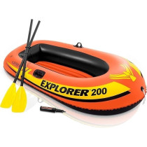Intex Explorer Inflatable Boat Series Dual Air Chambers Welded Oar Locks Grab Handles Bow Rope Sporty Design, Orange