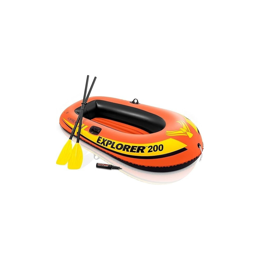 Intex Explorer Inflatable Boat Series Dual Air Chambers Welded Oar Locks Grab Handles Bow Rope Sporty Design, Orange