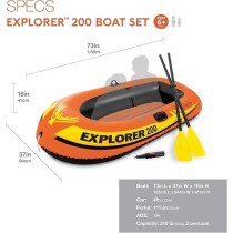 Intex Explorer Inflatable Boat Series Dual Air Chambers Welded Oar Locks Grab Handles Bow Rope Sporty Design, Orange