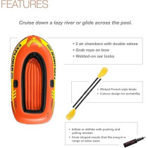 Intex Explorer Inflatable Boat Series Dual Air Chambers Welded Oar Locks Grab Handles Bow Rope Sporty Design, Orange