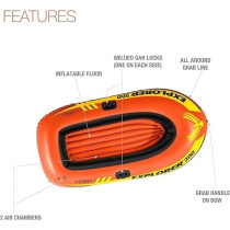Intex Explorer Inflatable Boat Series Dual Air Chambers Welded Oar Locks Grab Handles Bow Rope Sporty Design, Orange