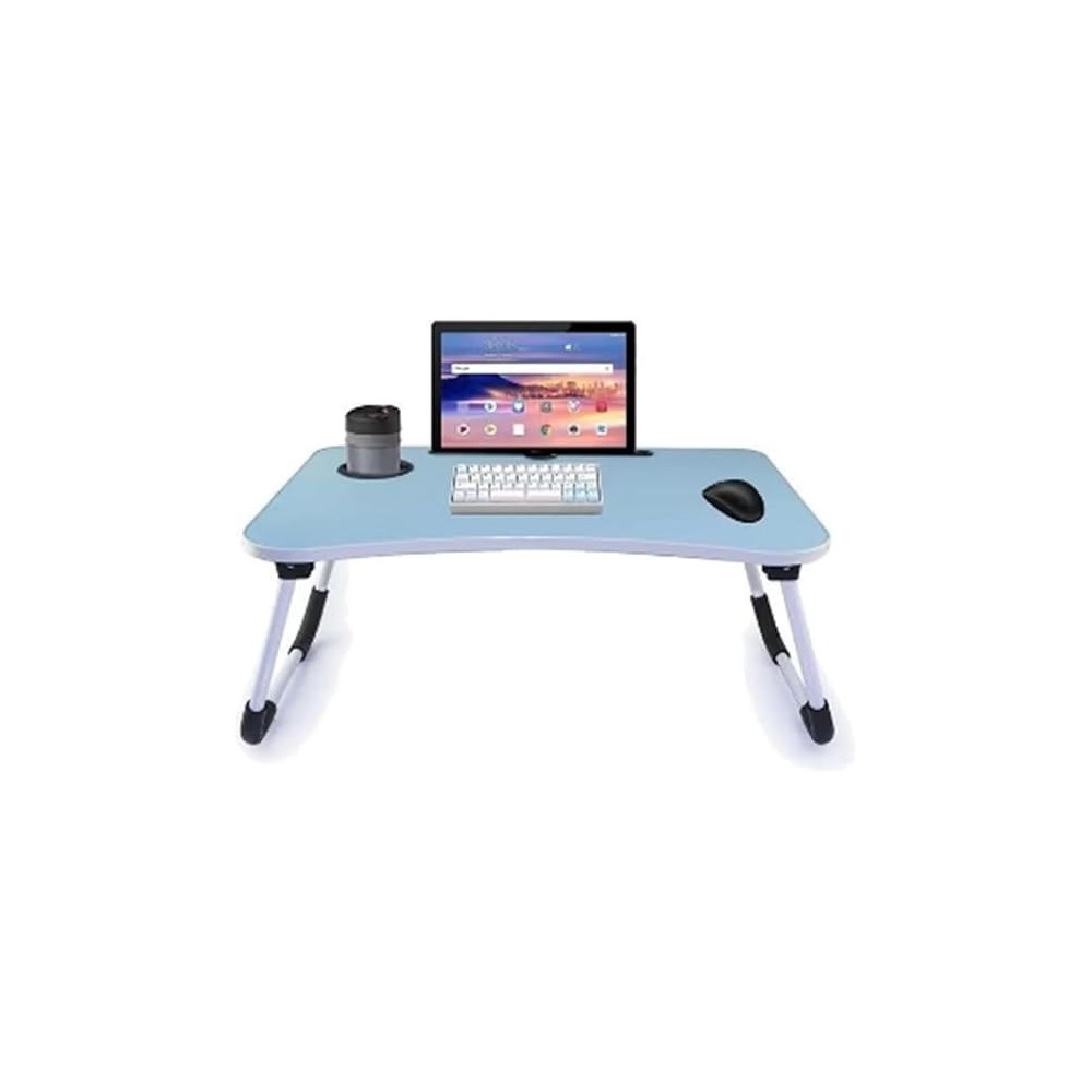 Portable Folding Laptop Table With iPad And Cup Holder, Blue