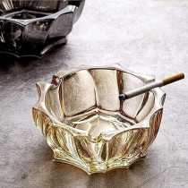 Round Glass Ashtray Simple Design, Smoking Accessories, Cigar Ashtray With Home Relief Pattern, Ash Storage Container, Elegant Smoking Tray, Gold, 9 Cm