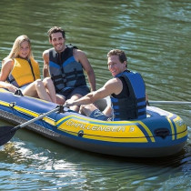 Intex Challenger Inflatable Boat Set With Oars Plus Inflator, Yellow/Blue