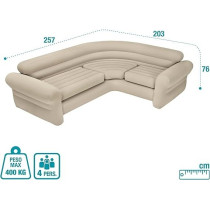 Intex Inflatable Waterproof Flocked Top Surface Corner Living Room Air Mattress, Sectional Sofa Couch For Any Rec Room, Game Room, Or Dorm Room, 257 x 203 x 76 Cm, Beige